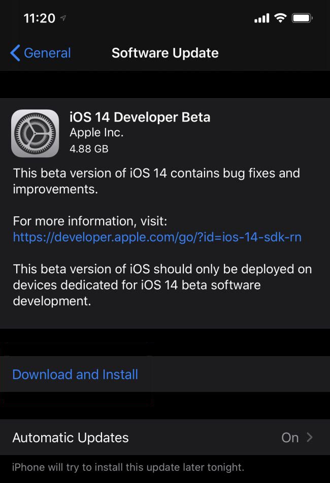 iOS 14 Download and install screen